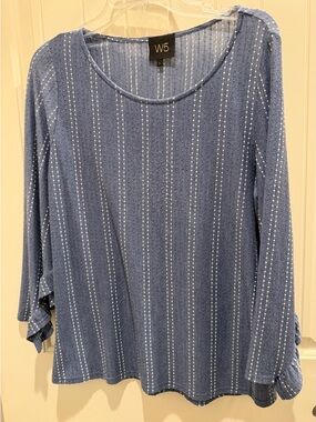 W5 Women's Denim Blue Long-Sleeve Striped Knit Top